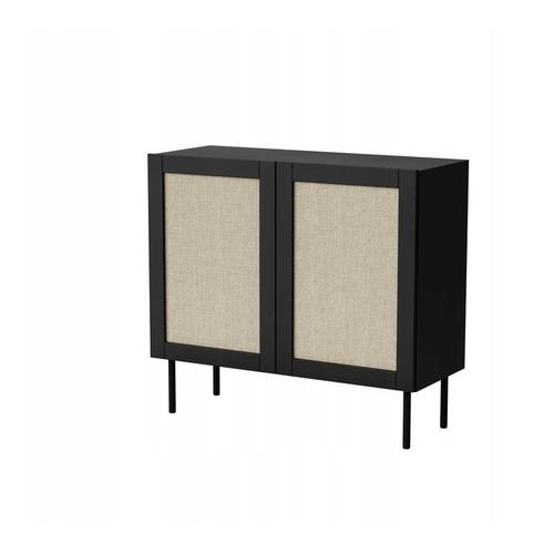 Commode De Rangement Meuble Universel Noir 100x90x40cm Yota Sur Pieds 2 Portes