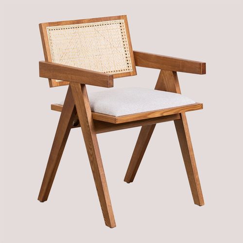 Pack De 4 Chaises De Salle À Manger Avec Accoudoirs En Rotin Et Rembourrées Lali Marron Cendré