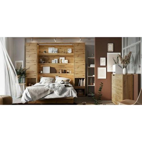 Lenart Armoire Lit Escamotable +2 Placards Tiroir Vertical 160x200 Cm Chêne Artisan Lit Rabattable Lit Mural"Consus"