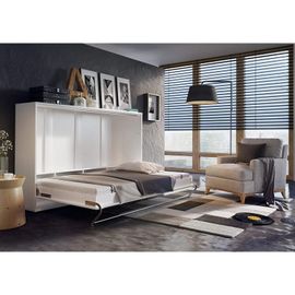 Lenart Armoire Lit Escamotable Horizontal 140x200 Cm Blanc Brillant Lit Rabattable Lit Mural Consus Pro