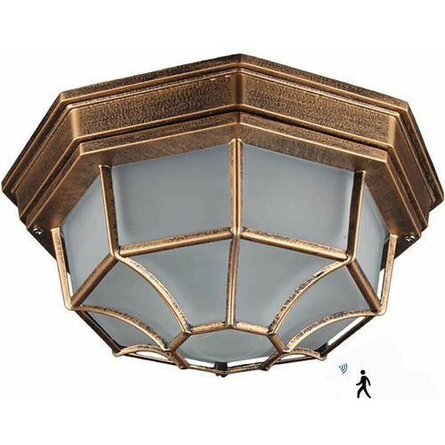 Plafonnier D'extérieur Led 12w Avec Détecteur De Mouvement Applique Murale D'extérieur Classique En Métal/Verre Bronze Lampe D'extérieur Plafonnier Lumière Blanche