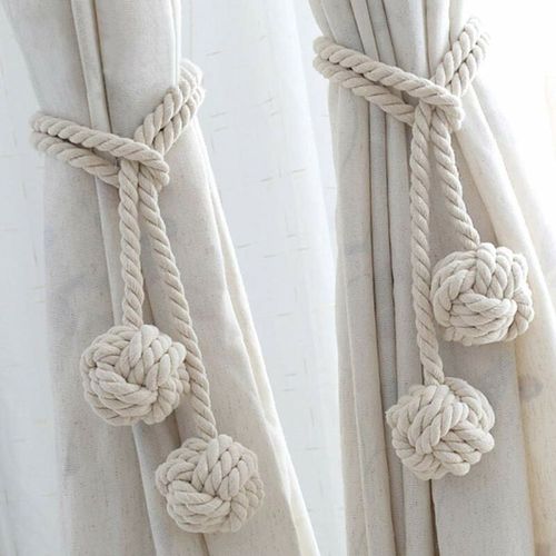 Paire Rideau Embrasse Pompon Tricot Rideau Corde Rideau Clip/Boucle Double Boules Tressées Décoratives Rideau Embrasse Coton Corde Rideau Accessoires Pour Maison Chambre Bureau