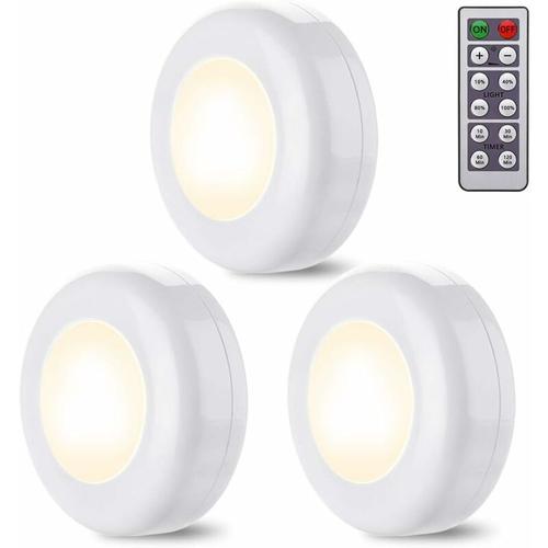 Lampes De Placard/Placard Lot De 3 Lampes Led Sans Fil Blanc Chaud 4000k Dimmable Led Veilleuse À Piles Avec Tactile Et Télécommande Led Spot Autocollant Mural Éclairage Pour Cuisine