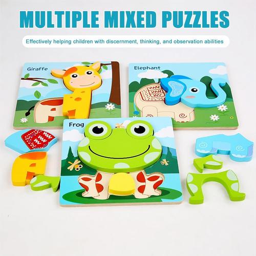 Felly Jouet Bebe - Puzzles en Bois, Jouets Montessori Enfant 1 2 3 4 Ans,  Bébés Animaux Jeux Educatif Apprentissage, Puzzle à Encastrements, avec