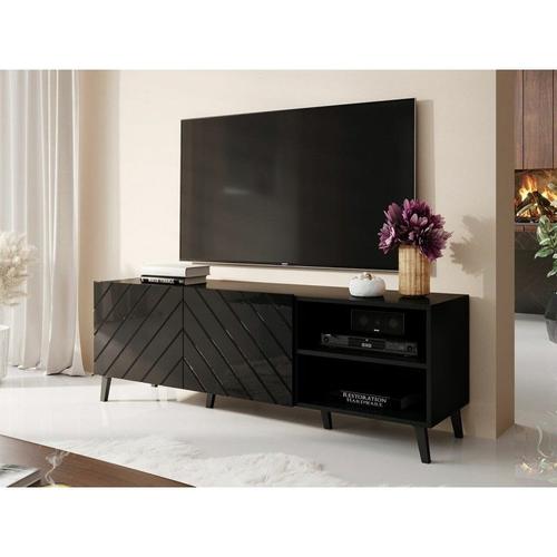 Meuble Tv 150x52x42 Cm Noir Abi Meuble Hi-Fi Luxueux Sideboeard Sur Pied