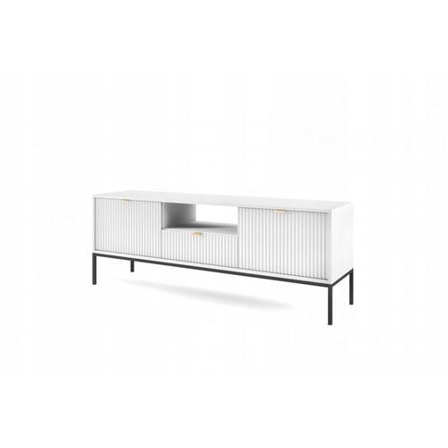 Meuble Tv Blanc 154x56x39cm Noemie Meuble Hi-Fi Commode Tv Sur Pied