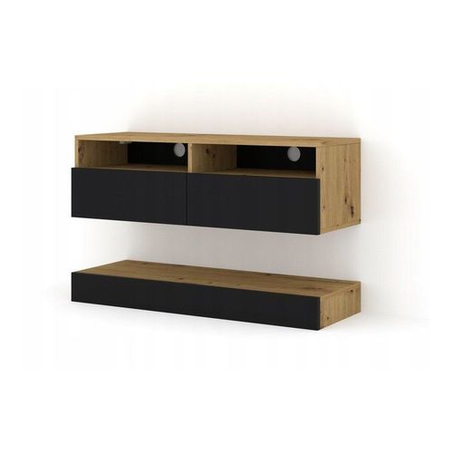 Meuble Tv Duo 100 Cm Suspendu Avec Étagère Artisan/ Noir Avec Un Design Moderne