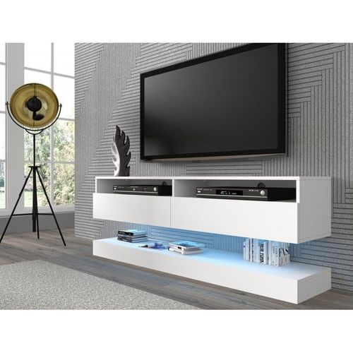 Meuble Tv Duo 160 Cm Suspendu Blanc Mat Sideboeard Avec Étagère