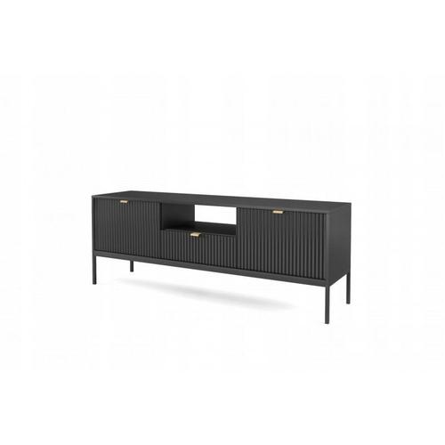 Meuble Tv Noir 154x56x39cm Noemie Meuble Hi-Fi Commode Tv Sur Pied