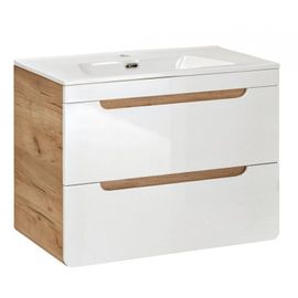 Meuble Vasque Salle De Bain + Lavabo 80x46x59cm Aruba Blanc 821 Moderne De Haute Qualité