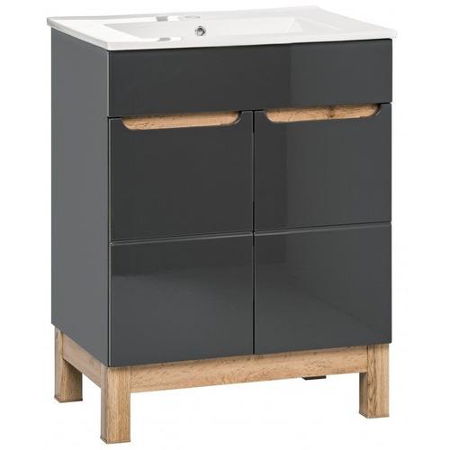 Meuble Vasque Salle De Bain + Lavabo 84x60x45cm Bali Gris 820 Moderne De Haute Qualité