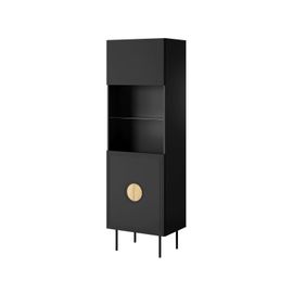 Meuble Vitrine De Rangement Sur Pied 60x190x40 Noir Mat/Chêne Artisan Modèle Palazo