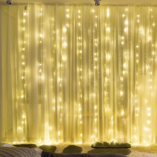 Rideaux Lumineux À Brancher, 2m X 2m Toile De Fond Rideaux De Fenêtre Lumières De Noël Suspendues Alimentées Par Secteur Lumière Cascade, 180 Led, 8 Mode, Connectable (Blanc Chaud)