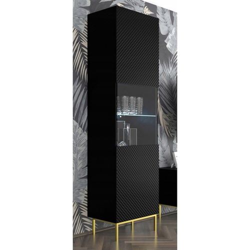 Vitrine Avec Étagères Sur Pied Noir Mat 60x42x217 Ravi C Diamant Pied Cadré Or