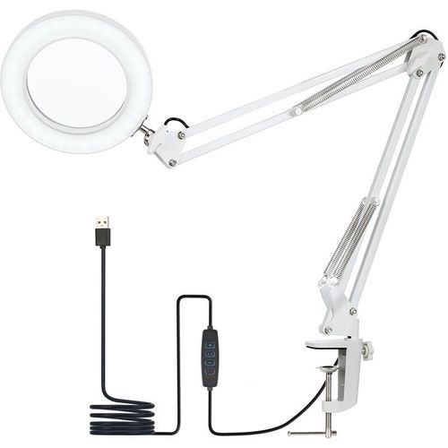 Lampe Loupe À Led Avec Pince, Lampe De Bureau 3 Couleurs Avec Luminosité Réglable Sur 10 Niveaux, 8x Pour L'impression Adaptée À La Maison Et Au Bureau Pour La Lecture, Le Travail, Le Maquillage, Etc.