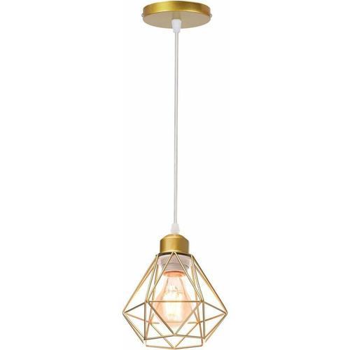 E27 Plafonnier Industriel Suspension Luminaire Vintage Design Lustre Métal Rétro Forme Cage Ø160mm Éclairage Plafond 40w, Doré (Lustre-1pcs)