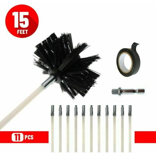 Kit De Ramonage Pole Pellet Rglable Brosse Nettoyage De Chemine 100mm Conduits 11 Cannes De Ramonage(15 Pieds) thsin