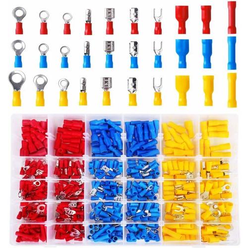 Cosses Electriques pour Voiture, 500pcs Cosse a Sertir Incluent Bague Bullet Spade Fourches et Butt Splice