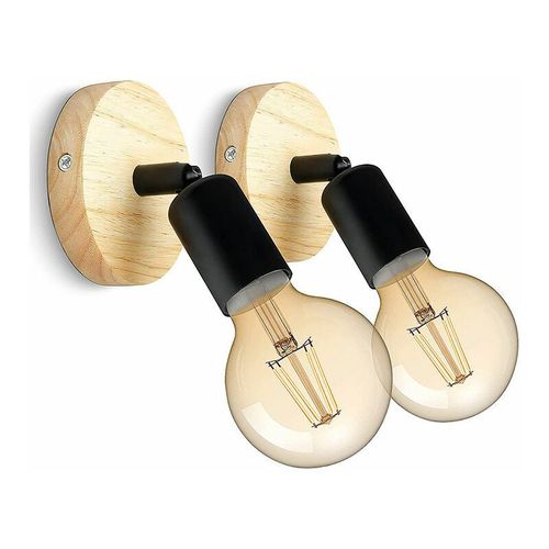 Applique Murale Interieur En Bois Vintage Lampe Murale 180° Rotative Rétro Industrielle E27 Appliques Pour Chambres, Salons, Escaliers, Couloir (Lot De 2) Noir