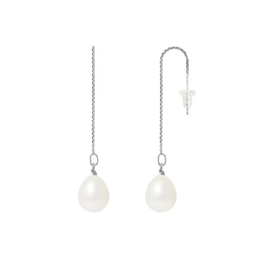 Perlinea - Boucle D'oreilles - Perles De Culture D'eau Douce - Poire Diamètre 8-9 Mm Blanc - Bijoux Femme - Or Blanc