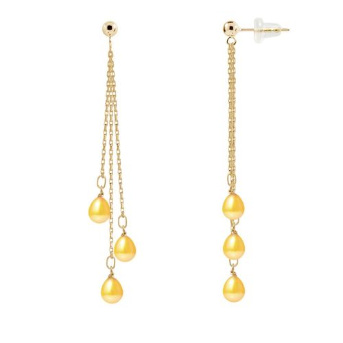 Perlinea - Boucle D'oreilles - Perles De Culture D'eau Douce - Poire Diamètre 5-6 Mm Blanc - Bijoux Femme - Or Jaune