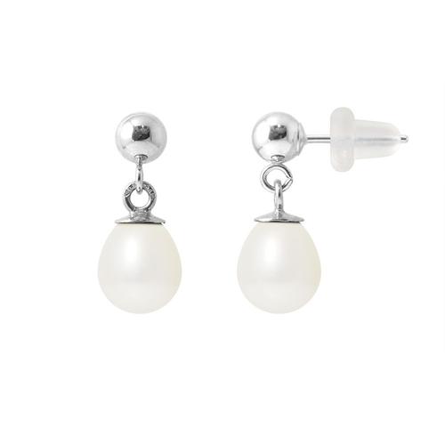Perlinea - Boucle D'oreilles - Perles De Culture D'eau Douce - Poire Diamètre 6-7 Mm Rose - Bijoux Femme - Or Blanc