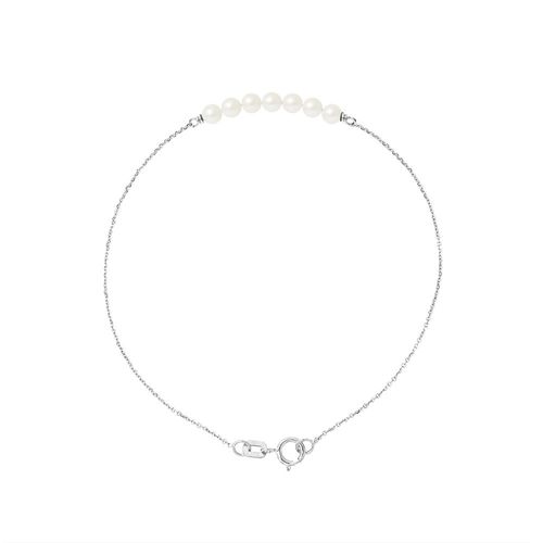 Perlinea - Bracelet "Love Pearls" - Véritables Perles De Culture D'eau Douce 3-4 Mm - Blanc Naturel - Or Blanc - Bijoux Femme