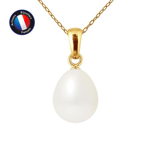 Perlinea - Pendentif - Perle De Culture D'eau Douce - Bouton Diamètre 9-10 Mm Gold - Bijoux Femme - Or Jaune