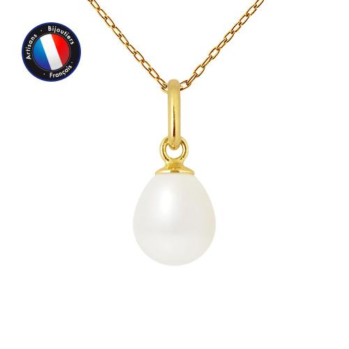 Perlinea - Pendentif - Perle De Culture D'eau Douce - Bouton Diamètre 7-8 Mm Rose - Bijoux Femme - Or Jaune