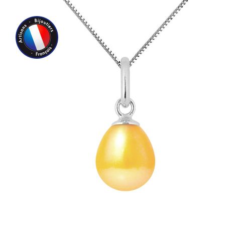 Perlinea - Pendentif - Perle De Culture D'eau Douce - Bouton Diamètre 7-8 Mm Rose - Bijoux Femme - Or Blanc