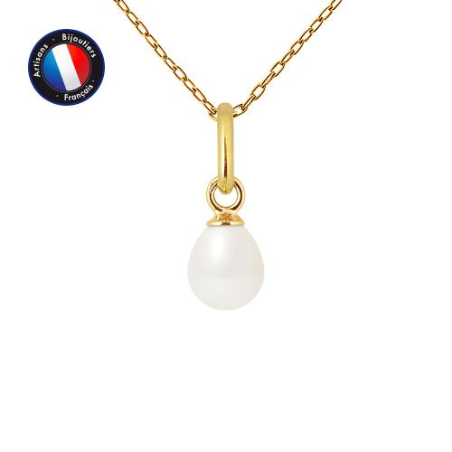 Perlinea - Pendentif - Perle De Culture D'eau Douce - Bouton Diamètre 5-6 Mm Blanc - Bijoux Femme - Or Jaune