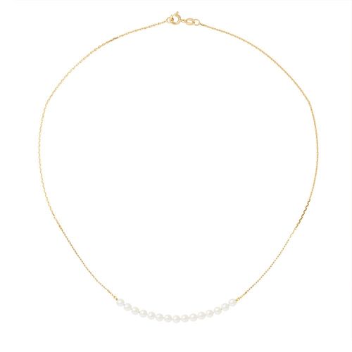 Perlinea - Collier "Love Pearls" - Véritables Perles De Culture D'eau Douce 3-4mm - Blanc Naturel - Or Jaune - Bijoux Femme