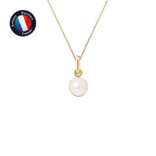 Perlinea - Pendentif Bélière - Perle De Culture D'eau Douce - Bouton Diamètre 6-7 Mm Blanc - Bijoux Femme - Or Jaune