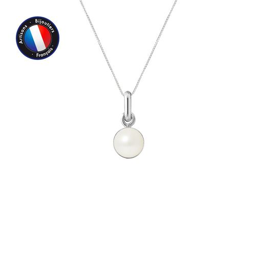 Perlinea - Pendentif Bélière - Perle De Culture D'eau Douce - Bouton Diamètre 6-7 Mm Blanc - Bijoux Femme - Or Blanc