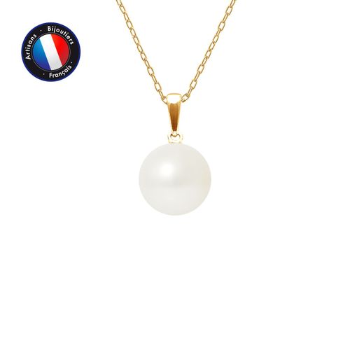 Perlinea - Pendentif - Perle De Culture D'eau Douce - Bouton Diamètre 9-10 Mm Blanc - Bijoux Femme - Or Jaune