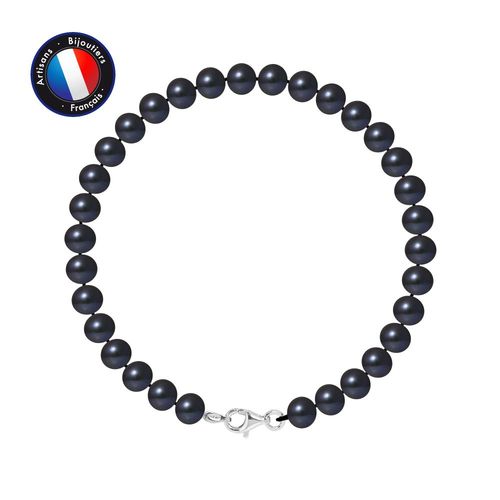 Perlinea - Bracelet - Perles De Culture D'eau Douce - Semi Ronde 6-7 Mm Black Tahiti - Bijoux Femme - Argent 925 Millièmes