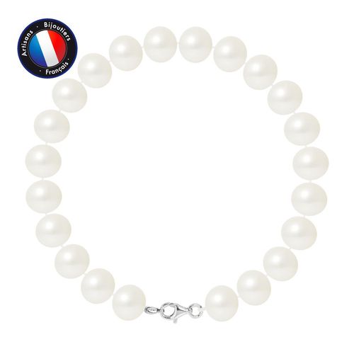 Perlinea - Bracelet - Perles De Culture D'eau Douce - Semi Ronde 9-10 Mm Blanc - Bijoux Femme - Argent 925 Millièmes