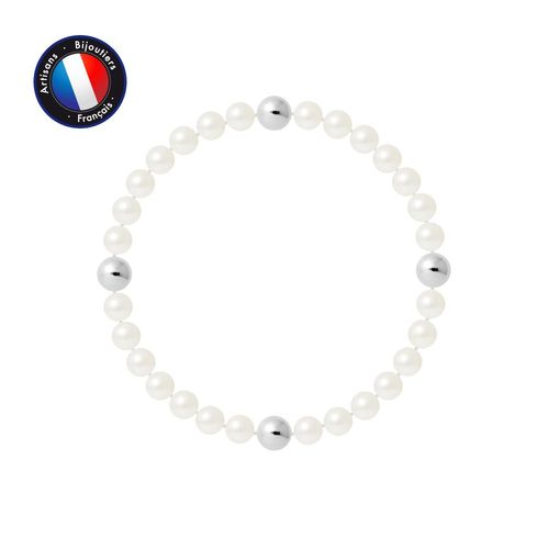 Perlinea - Bracelet Porte Bonheur - Perle D'eau Douce - Ronde 5-6 Mm Blanc - Argent 925 Millièmes - Bijoux Femme