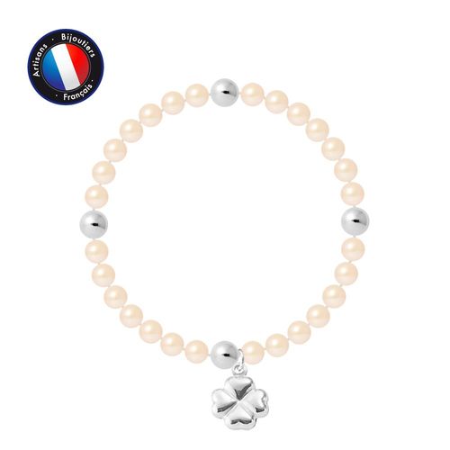 Perlinea - Bracelet Porte Bonheur - Perle D'eau Douce - Ronde 5-6 Mm Blanc - Argent 925 Millièmes - Bijoux Femme