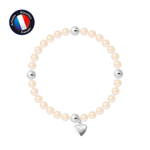 Perlinea - Bracelet Porte Bonheur - Perle D'eau Douce - Ronde 5-6 Mm Blanc - Argent 925 Millièmes - Bijoux Femme