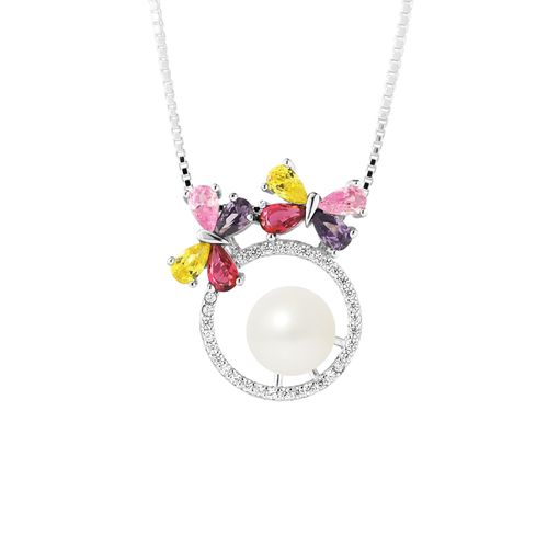 Perlinea - Collier Flowers - Perle De Culture D'eau Douce - Diamètre 9-10 Mm Blanc - Bijoux Femme - Argent 925 Millièmes