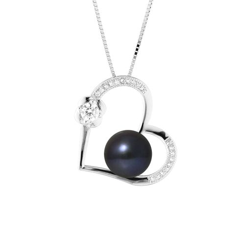 Perlinea - Collier Love - Perle De Culture D'eau Douce - Diamètre 9-10 Mm Blanc - Bijoux Femme - Argent 925 Millièmes