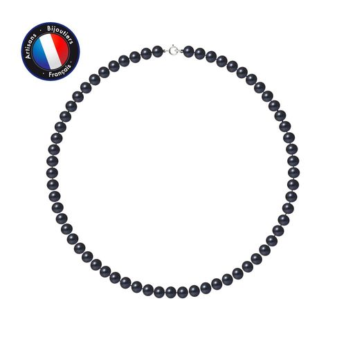 Perlinea - Collier - Perle D'eau Douce - Semi Ronde 6-7 Mm Black Tahiti - Argent 925 Millièmes - Bijoux Femme