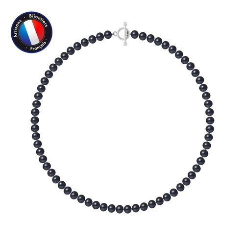 Perlinea - Collier - Perle D'eau Douce - Semi Ronde 6-7 Mm Black Tahiti - Argent 925 Millièmes - Bijoux Femme