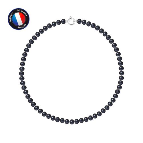 Perlinea - Collier - Perle D'eau Douce - Semi Ronde 7-8 Mm Black Tahiti - Argent 925 Millièmes - Bijoux Femme