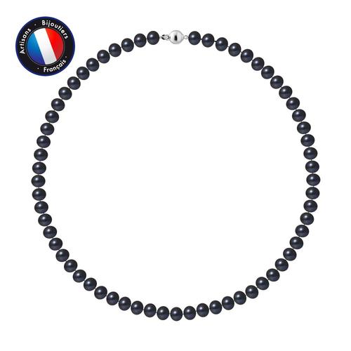 Perlinea - Collier - Perle D'eau Douce - Semi Ronde 7-8 Mm Black Tahiti - Argent 925 Millièmes - Bijoux Femme