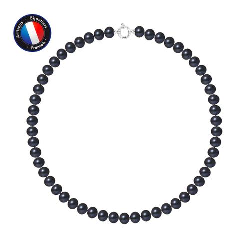 Perlinea - Collier - Perle D'eau Douce - Semi Ronde 9-10 Mm Black Tahiti - Argent 925 Millièmes - Bijoux Femme