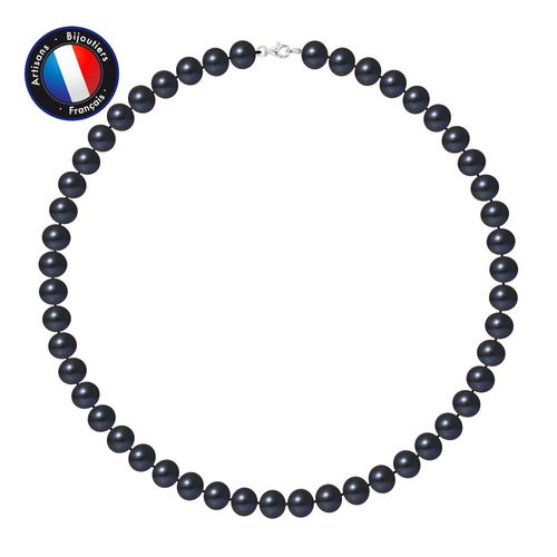 Perlinea - Collier - Perle D'eau Douce - Semi Ronde 9-10 Mm Blanc - Argent 925 Millièmes - Bijoux Femme