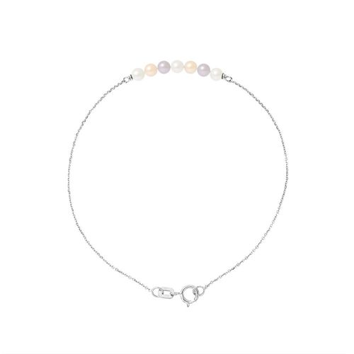 Perlinea - Bracelet "Love Pearls" - Véritables Perles De Culture D'eau Douce 3-4 Mm - Multicolore - Or Blanc - Bijoux Femme