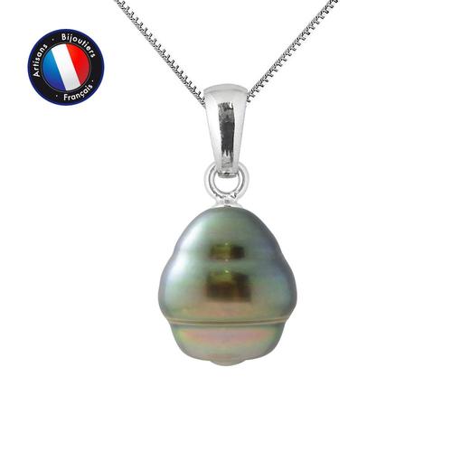 Perlinea - Collier - Perle De Tahiti - Cerclé 9-10 Mm - Argent 925 Millièmes - Bijoux Femme